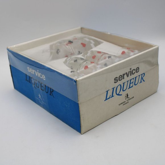Verrerie D'Arques France Card Themed Liqueur Service Set Decanter & 6 Glass Set - Picture 4 of 7